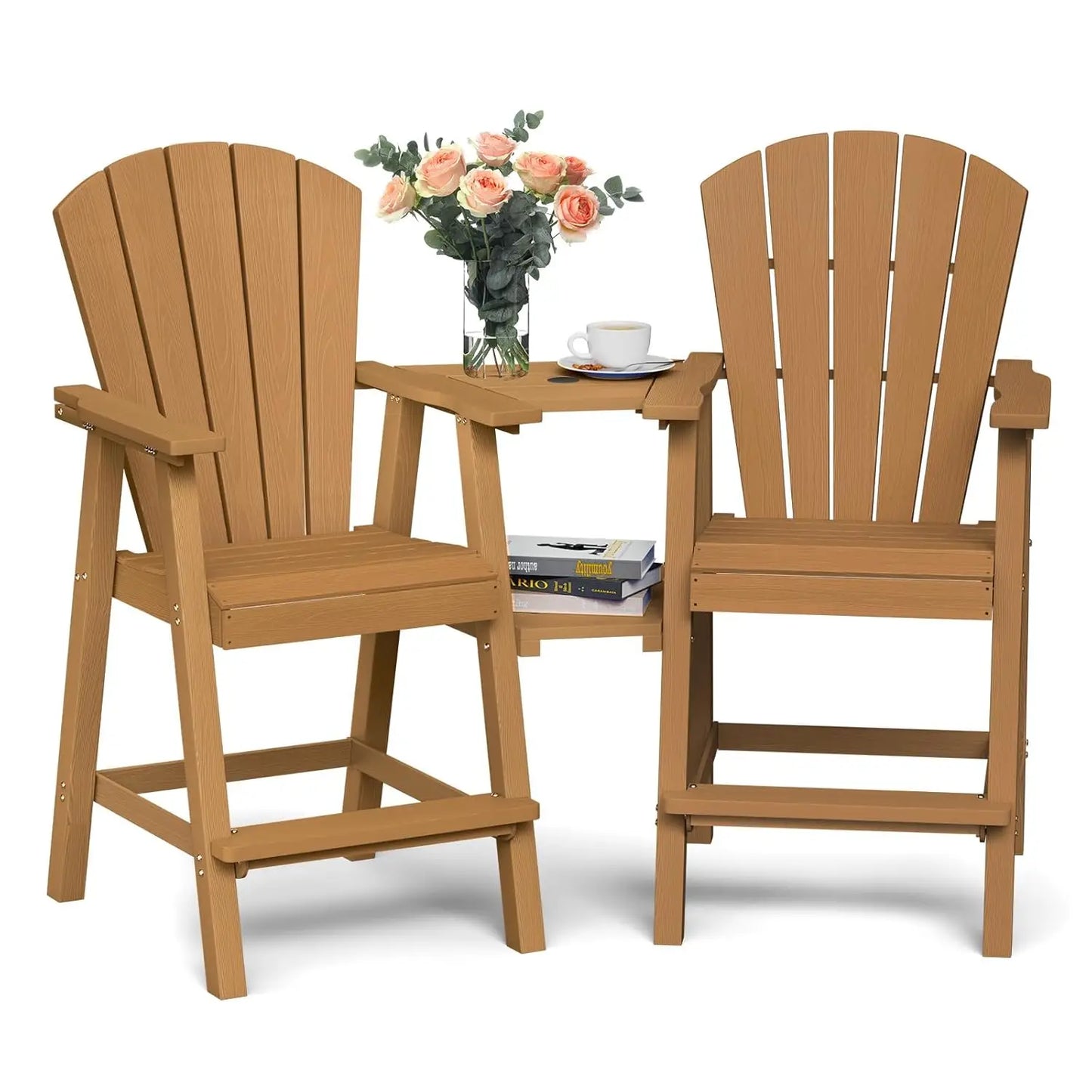 Set of 2 Outdoor Chairs with Double Connecting Tray