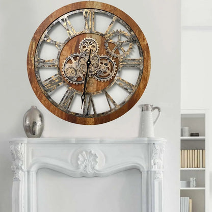 Industrial Farmhouse Wall Clock with Real Moving Gears