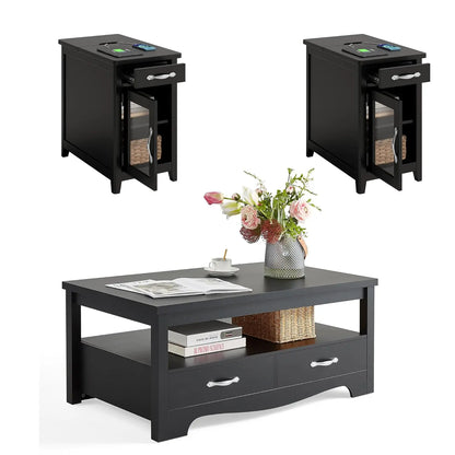 3 Piece, Farmhouse Coffee Table Set & 2 End Tables