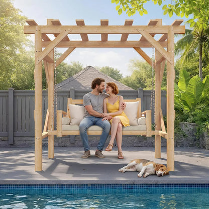 Wooden Pergola Swing Bench for Patio