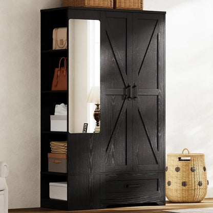 70" Tall Wardrobe Closet with Mirror for Bedroom