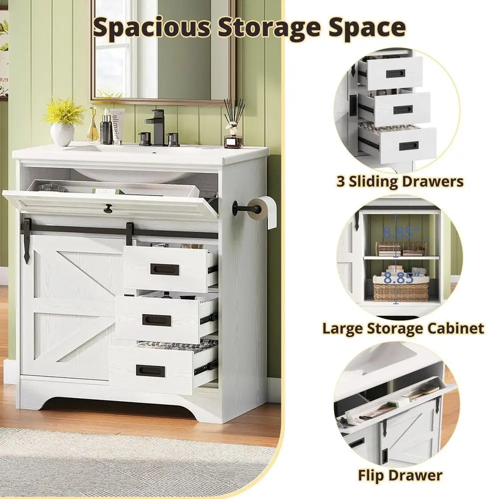Farmhouse Bathroom Vanity with Sink & Sliding Barn Door
