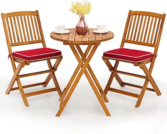 3 Piece Patio Bistro Set with 2 Cushioned Chairs