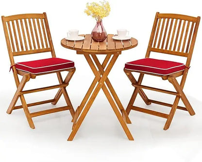 3 Piece Patio Bistro Set with 2 Cushioned Chairs