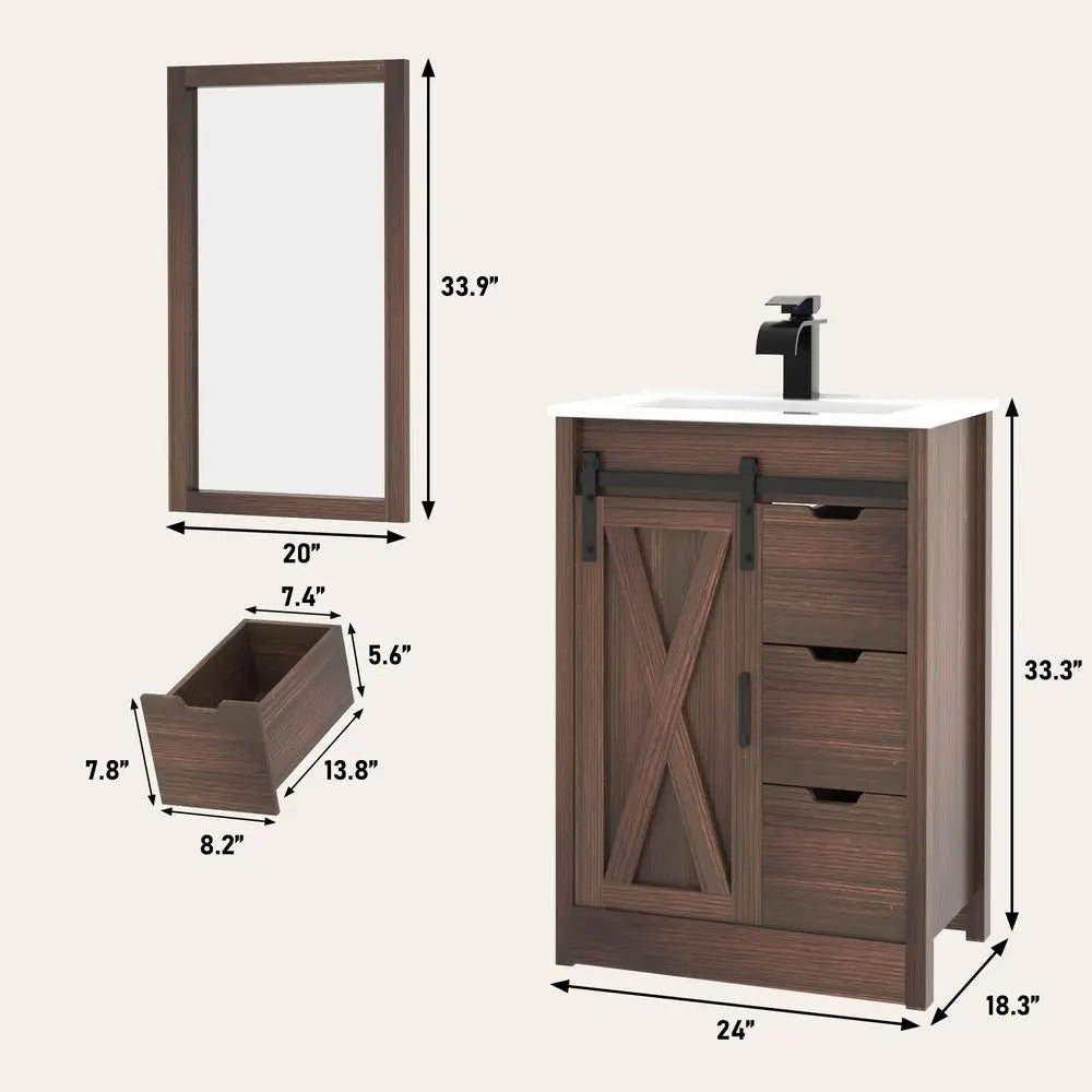 Farmhouse Bathroom Vanity with Sink, Faucet & Mirror