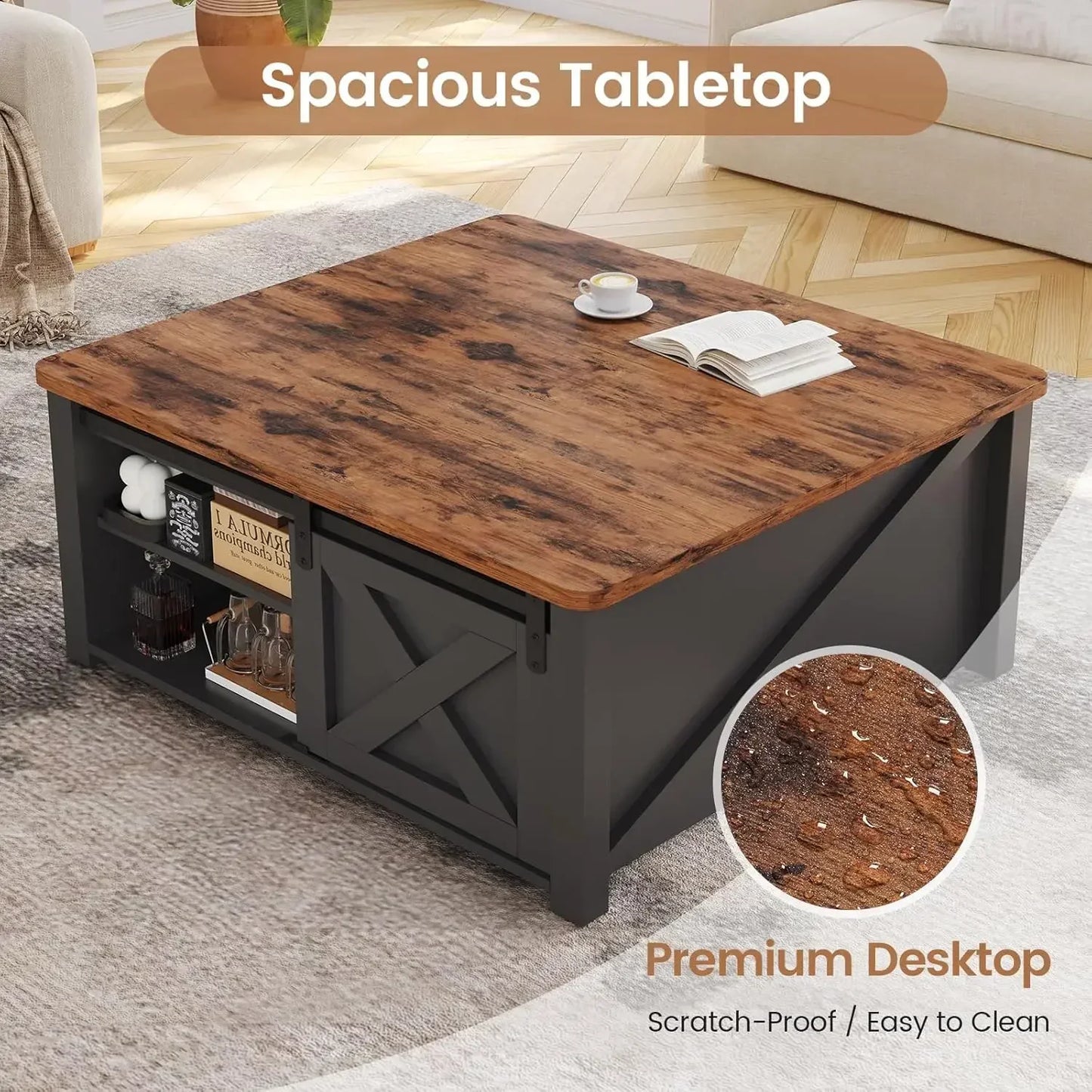 Lift Top Farmhouse Coffee Table with Storage