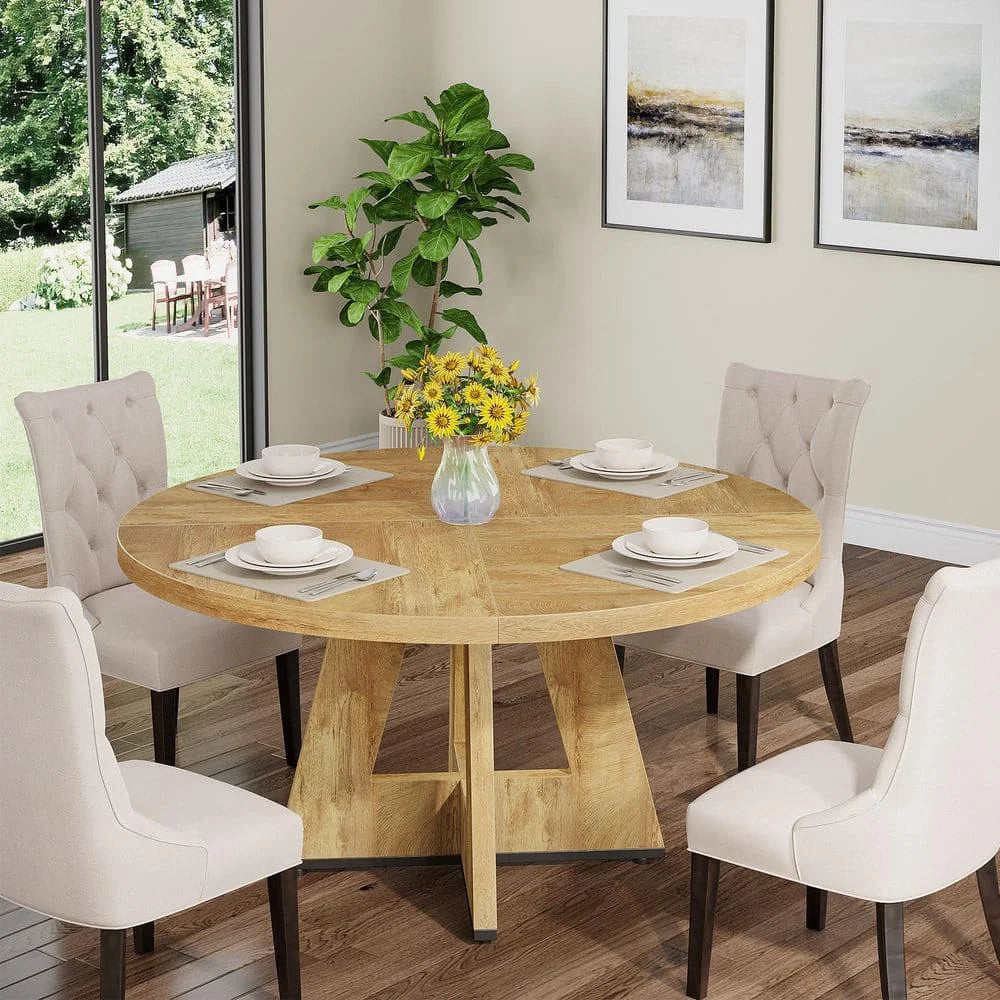 Round Farmhouse Wooden Dining Table