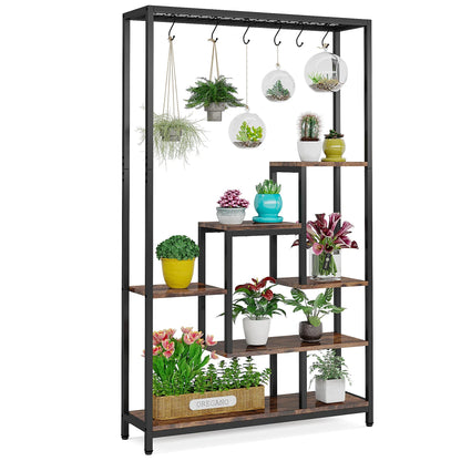 71" Tall, Indoor, Outdoor Plant Stand with Hanging Hooks