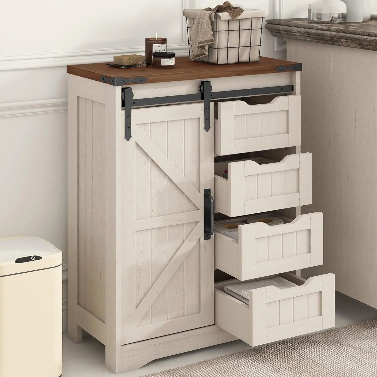 Farmhouse Bathroom Storage Cabinet with Sliding Door