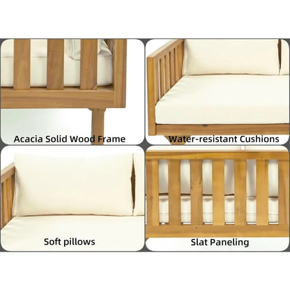 Backyard Patio Wooden Sofa Daybed with Cushions