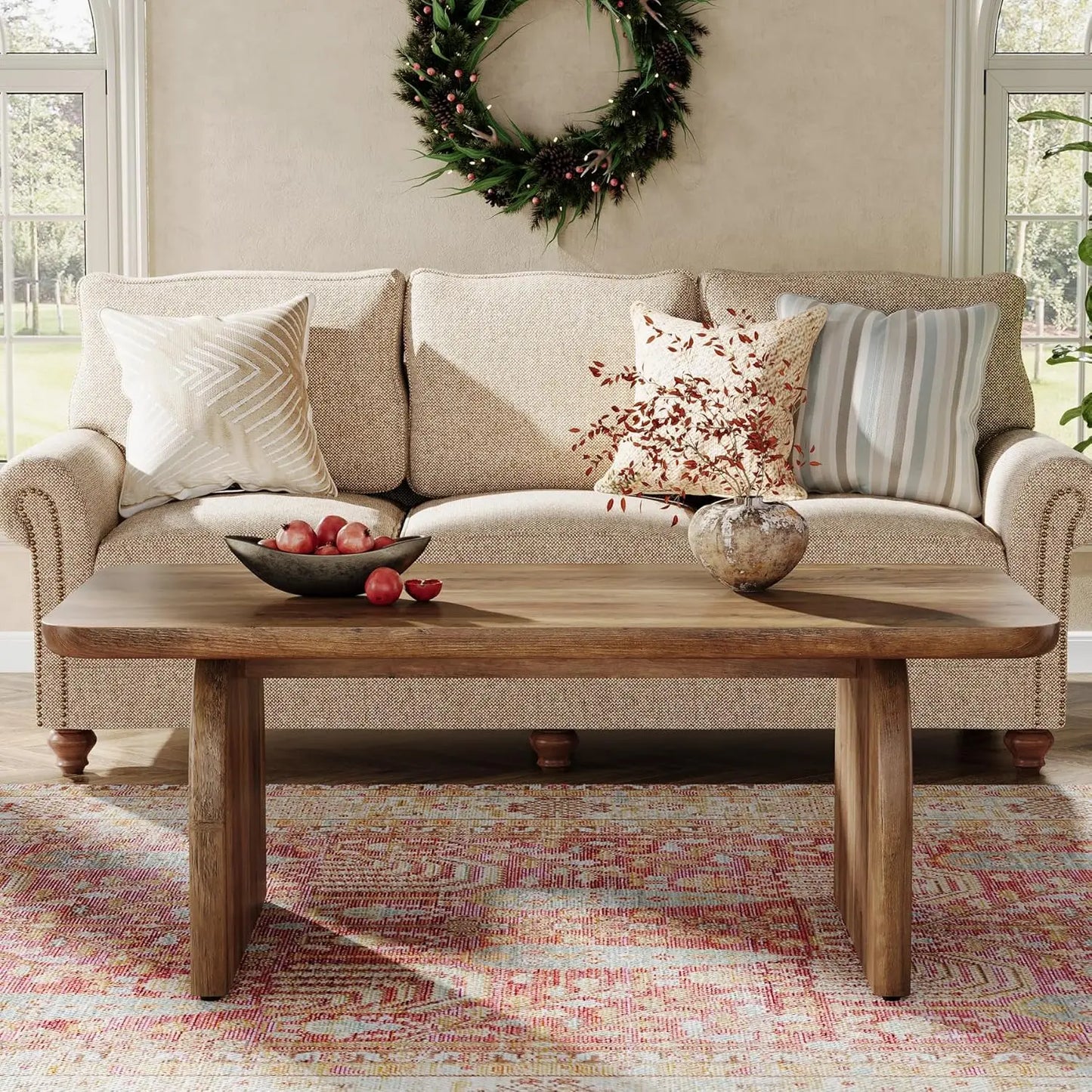 Farmhouse Coffee Table with Sturdy Base