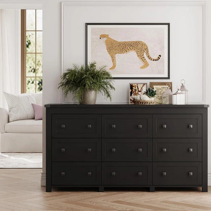 Wooden Dresser for Bedroom with 9 Drawers & Metal Handles