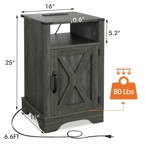 Farmhouse Nightstand or End Table with Charging Station