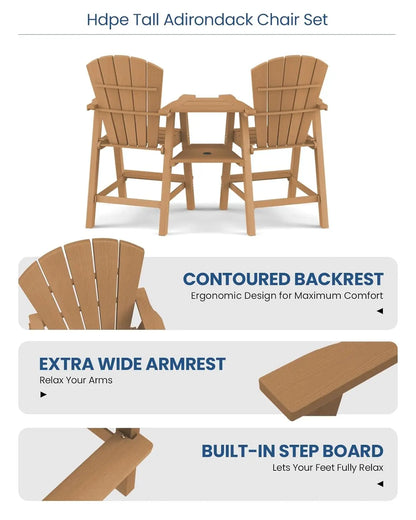 Set of 2 Outdoor Chairs with Double Connecting Tray