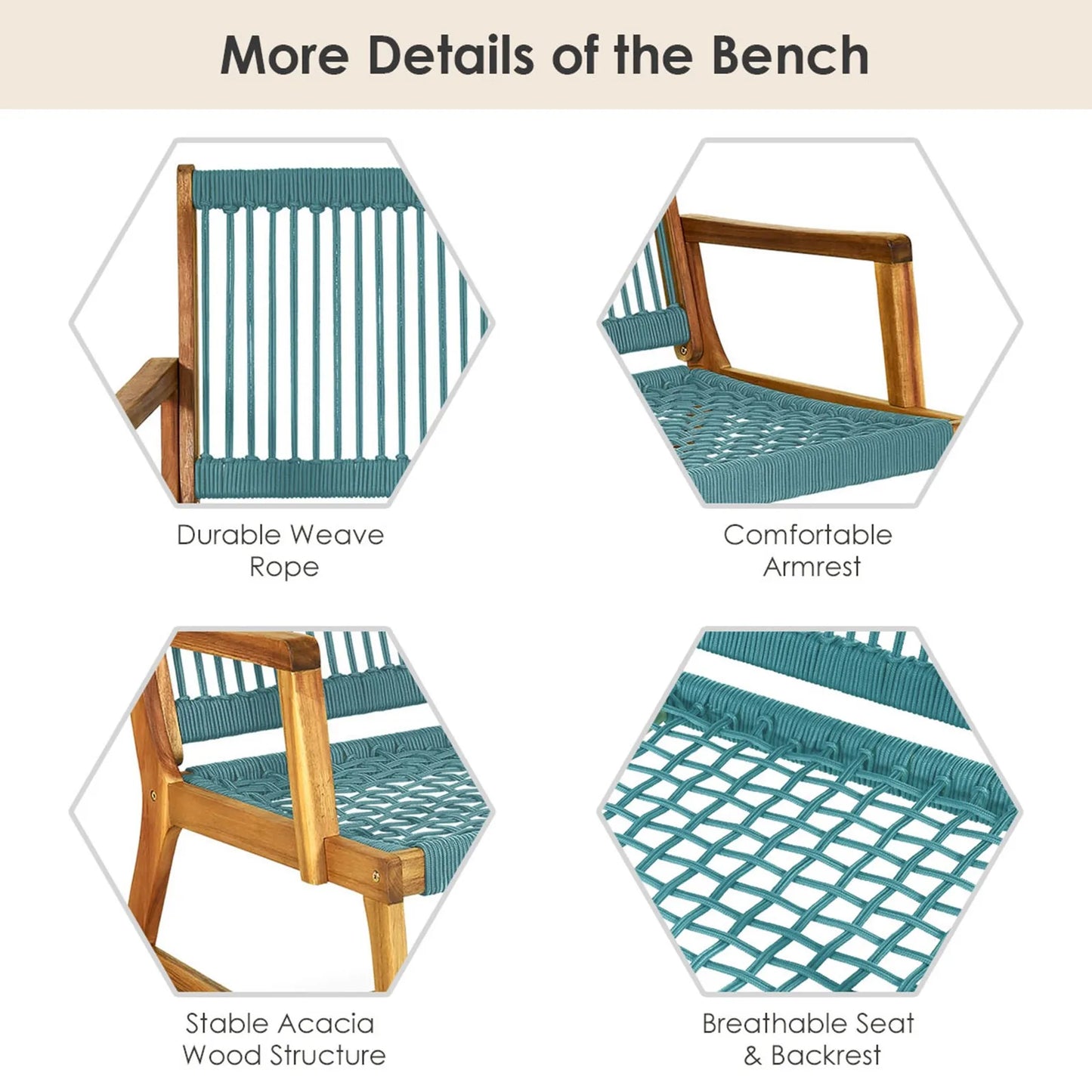 Wooden Rope Bench for Patio or Poolside