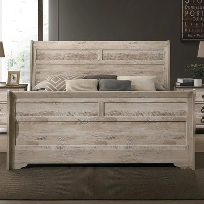 Contemporary Bedroom Set with Sleigh Bed, Dresser, Mirror & 2 Nightstands