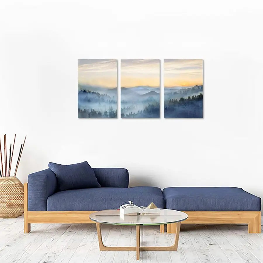 3-Panel Sunrise Misty Forest Framed Wall Art