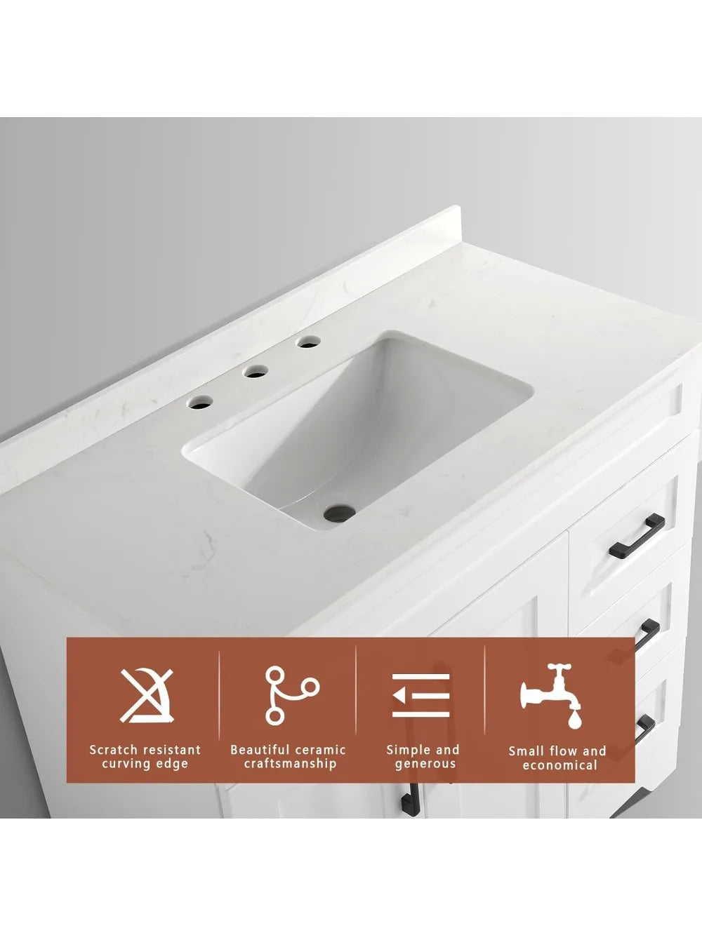 Bathroom Vanity with White Stone Countertop & Sink