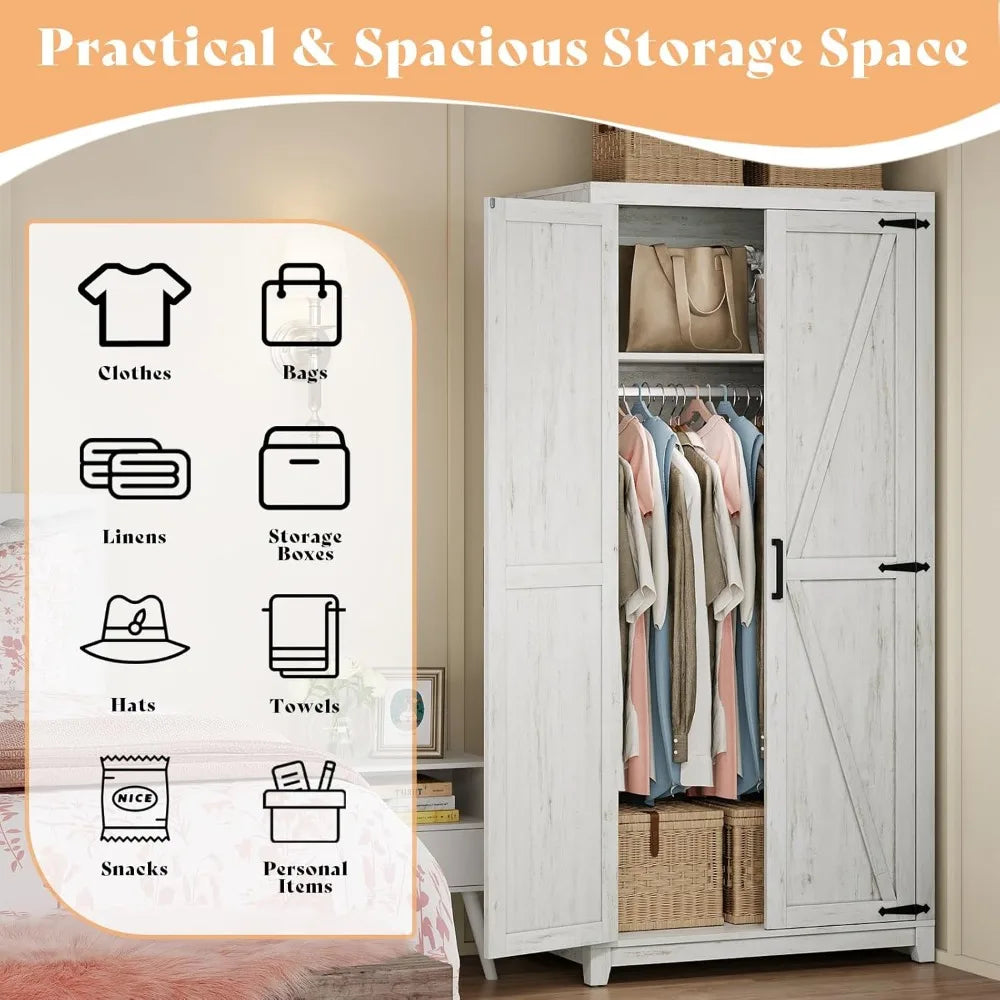 71" Tall Farmhouse Style Armoire with Dual Barn Doors