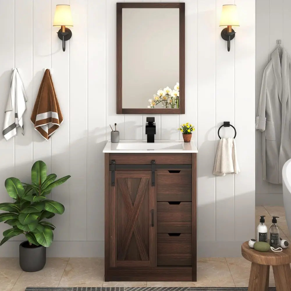 Farmhouse Bathroom Vanity with Sink, Faucet & Mirror