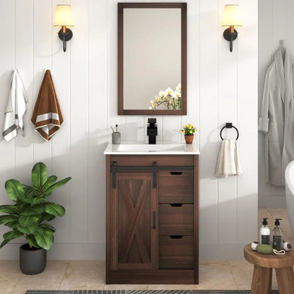 Farmhouse Bathroom Vanity with Sink, Faucet & Mirror