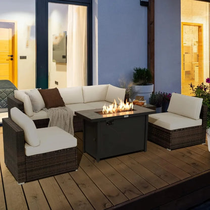 7 Piece Patio Furniture Set with Fire Pit Table