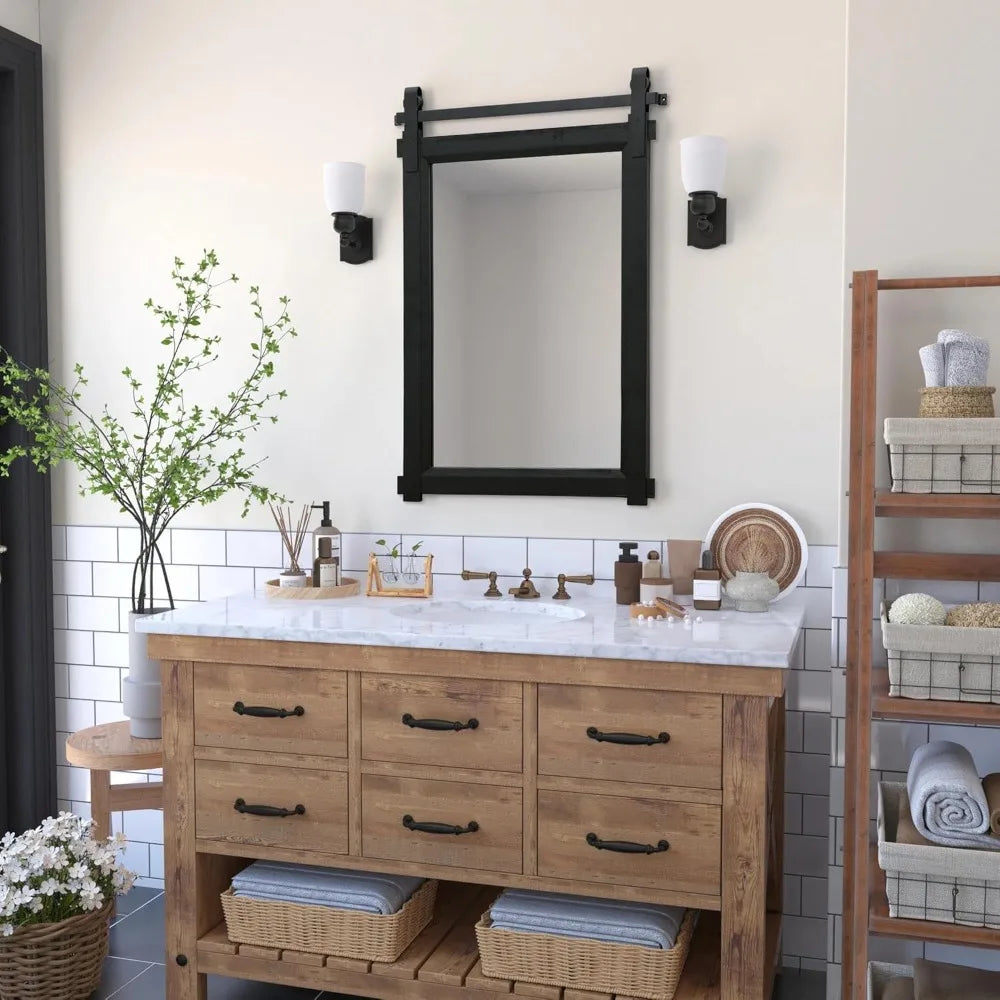 24"x36" Farmhouse Barn Door Mirror, for Bathroom, Living Room or Entryway