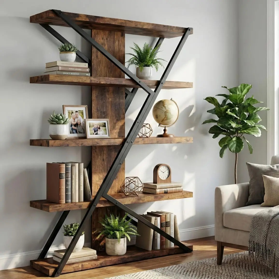 5-Tier Industrial Rustic Bookcase Display