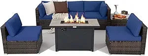 7 Piece Patio Furniture Set with Fire Pit Table