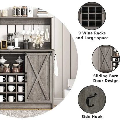 Farmhouse Style Coffee Bar Cabinet with Hutch