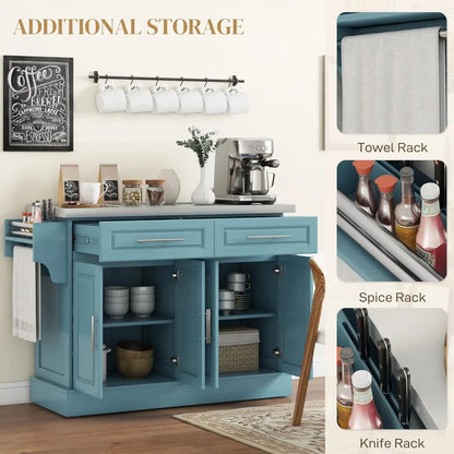 Rolling Kitchen Island Cart with Stainless Steel Top