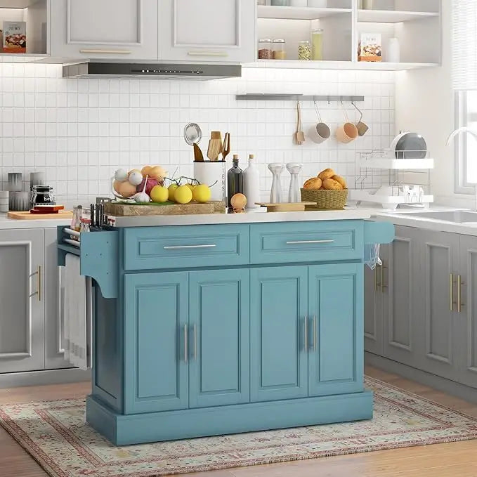 Rolling Kitchen Island Cart with Stainless Steel Top