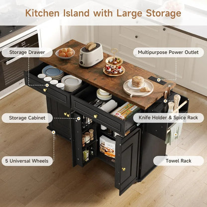 Mobile Kitchen Island with Power Outlet