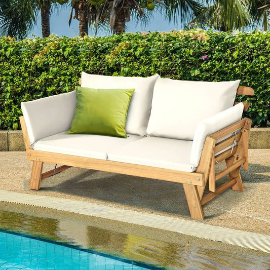 Wooden Patio Sofa with with Cushion & Pillows