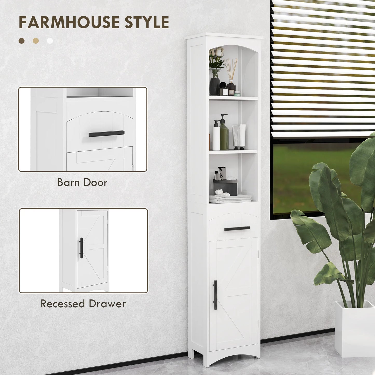 66.9" Tall, Farmhouse Storage Cabinet for Bathroom