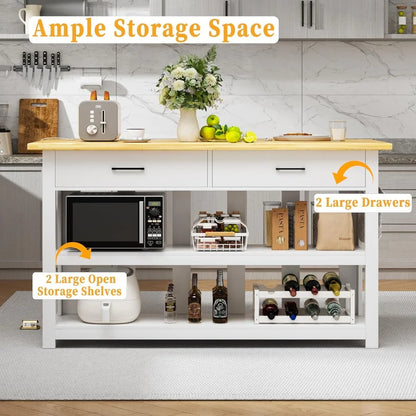 Farmhouse Kitchen Island with Dining Area & Power Outlets