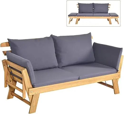 Wooden Patio Sofa with with Cushion & Pillows