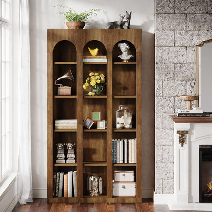 70.87" Tall, Arched Display Bookcase with Open Storage