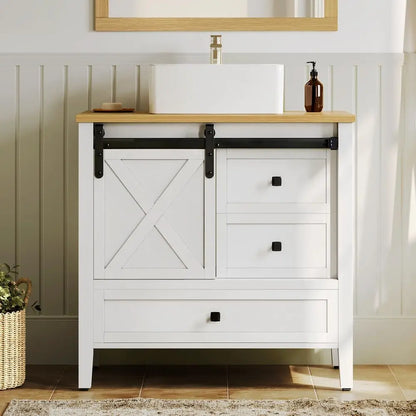 Farmhouse Bathroom Vanity with Sink & Sliding Door
