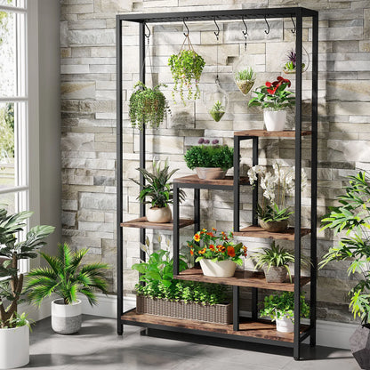 71" Tall, Indoor, Outdoor Plant Stand with Hanging Hooks