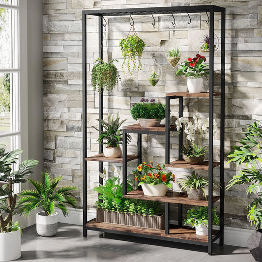 71" Tall, Indoor, Outdoor Plant Stand with Hanging Hooks