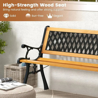 Outdoor Garden Bench with Cast Iron & Hardwood