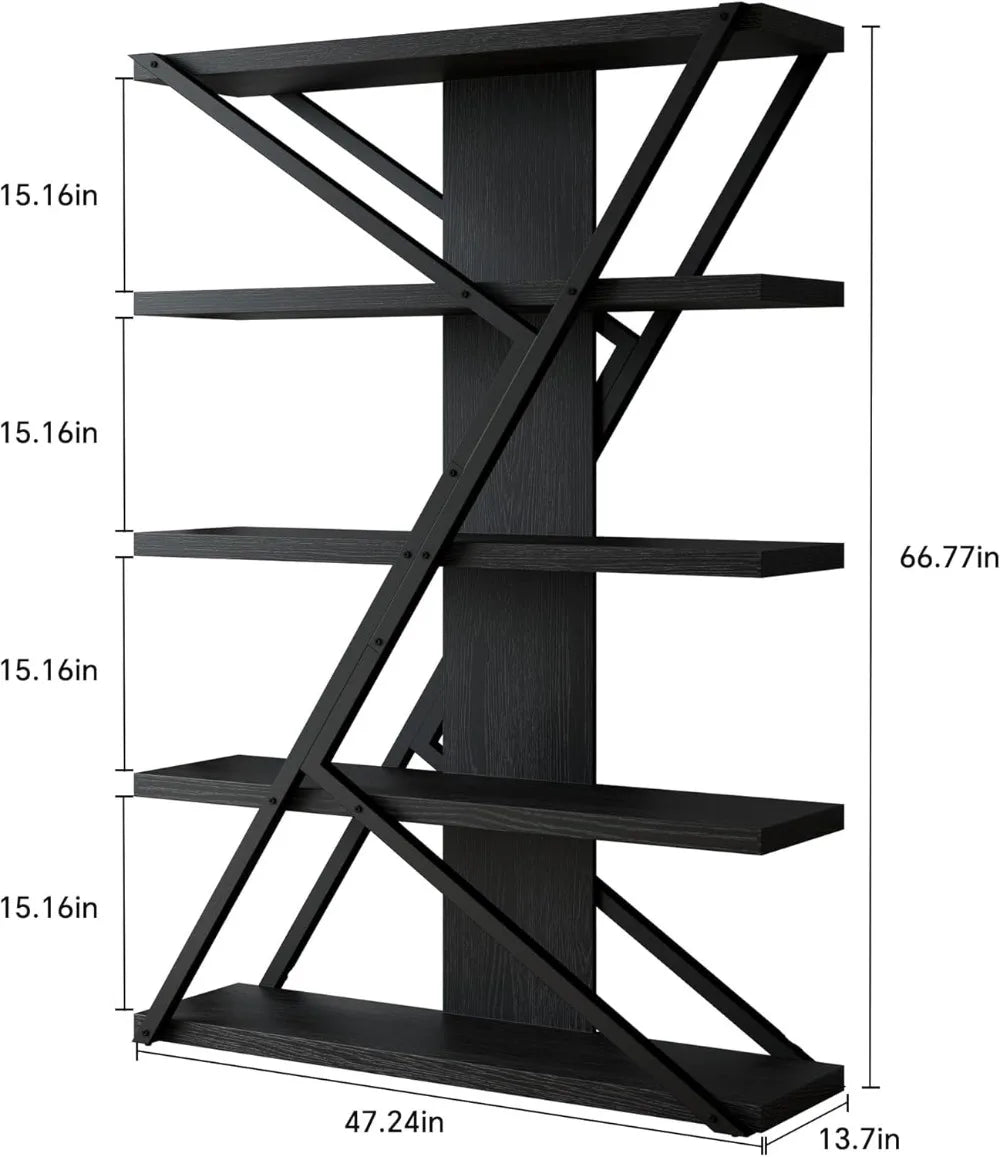 Industrial Farmhouse Bookcase with Wood and Metal Frame