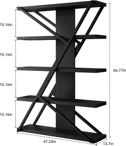 Industrial Farmhouse Bookcase with Wood and Metal Frame