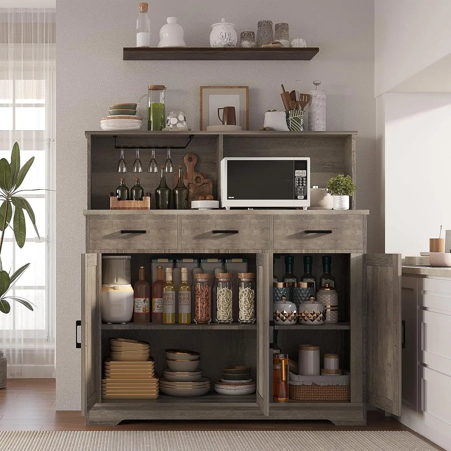 Farmhouse Buffet Cabinet or Coffee Bar Pantry for Kitchen & Dining Room