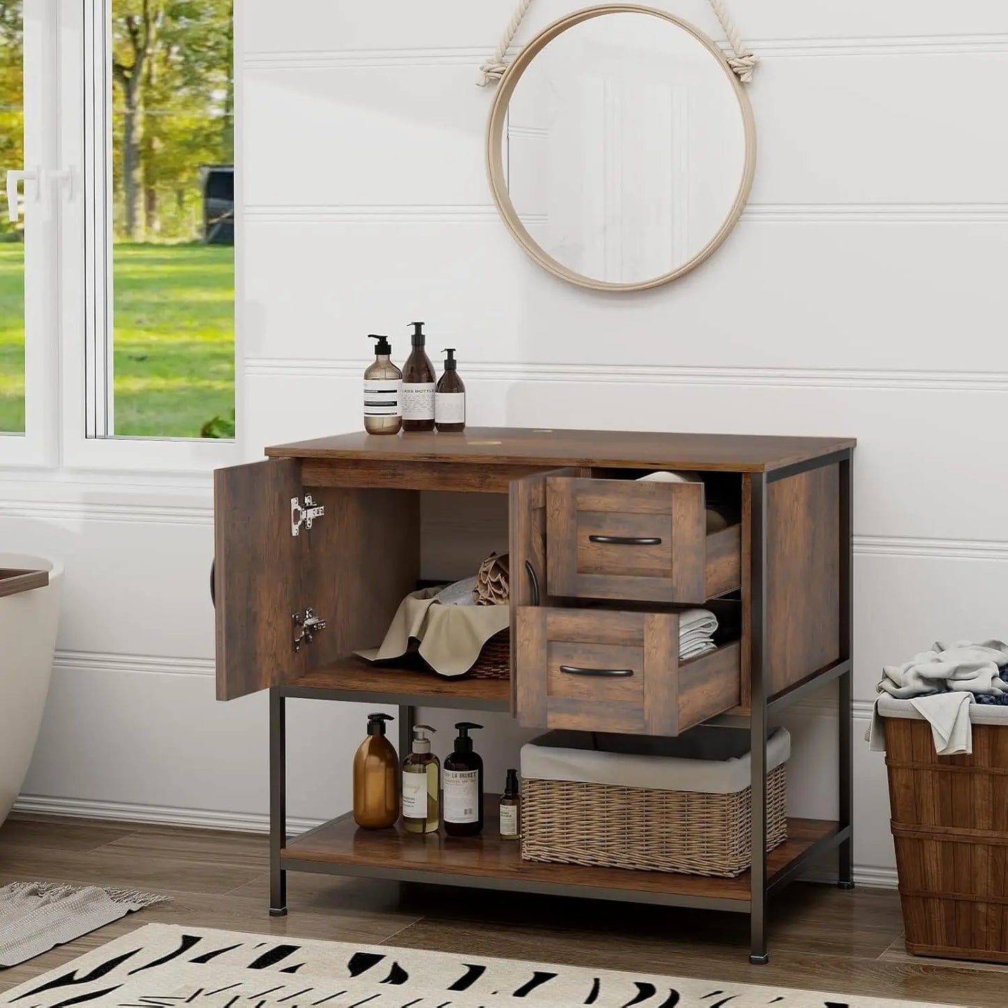 Farmhouse Bathroom Vanity with Ceramic Vessel Sink