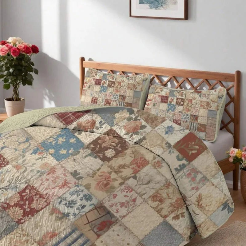 Flower Checkered Bedding Set Includes 1/2 Pillowcases