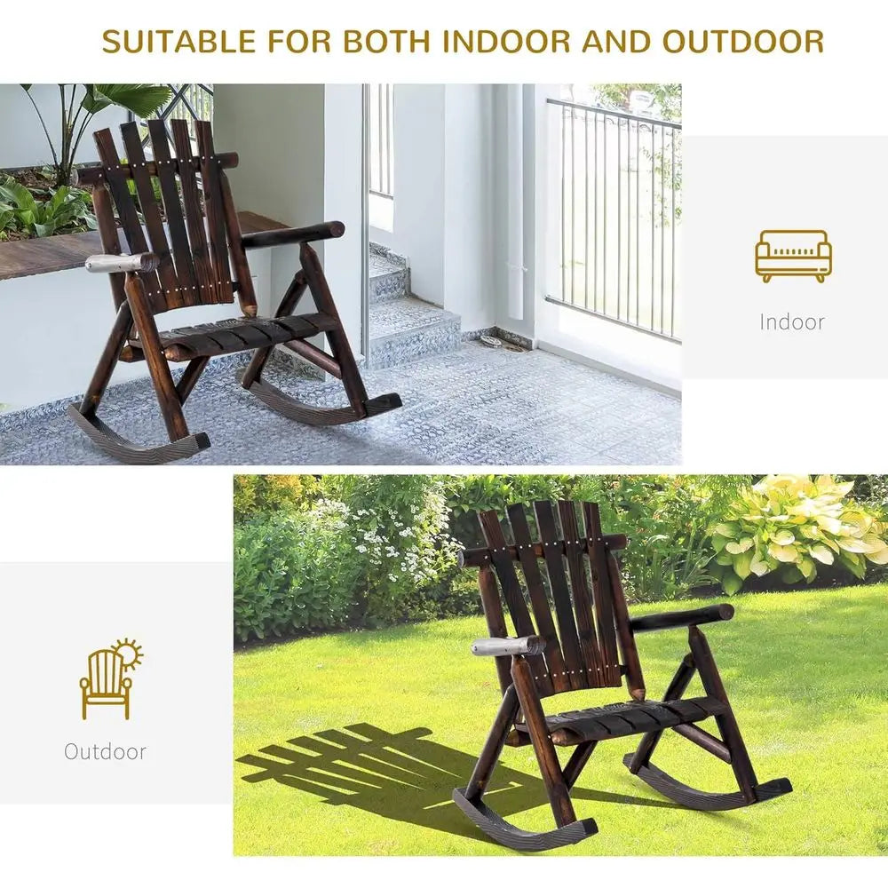 Outdoor Wooden Rocking Chair with Slatted Seat