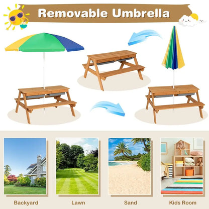 Kids Outdoor Wooden Picnic Table with Umbrella