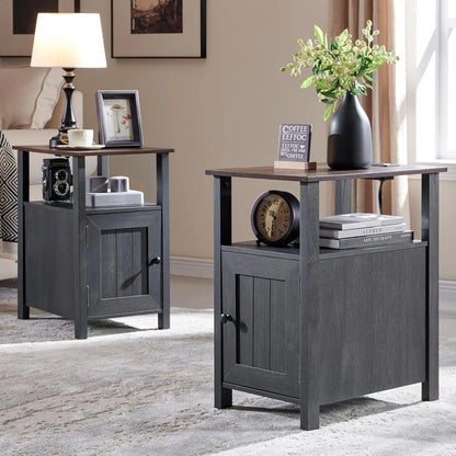 Farmhouse Nightstand Set of 2 with Charging Station